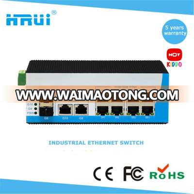 Din rail outdoor 8x10/100/1000M+2X1000M TP/SFP port 10 port industrial ethernet switch 24v